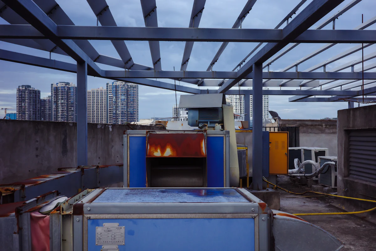 Rooftop mechanical equipment on a commercial building