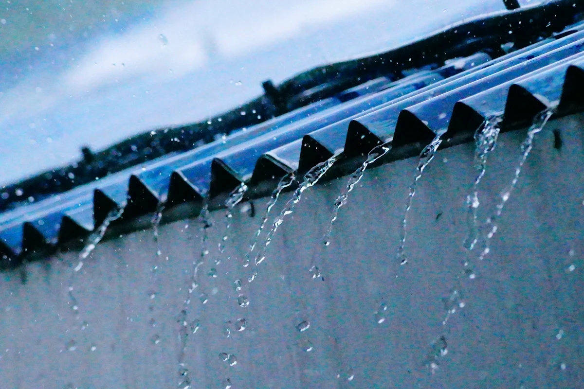 Rain running off a roof during heavy weather