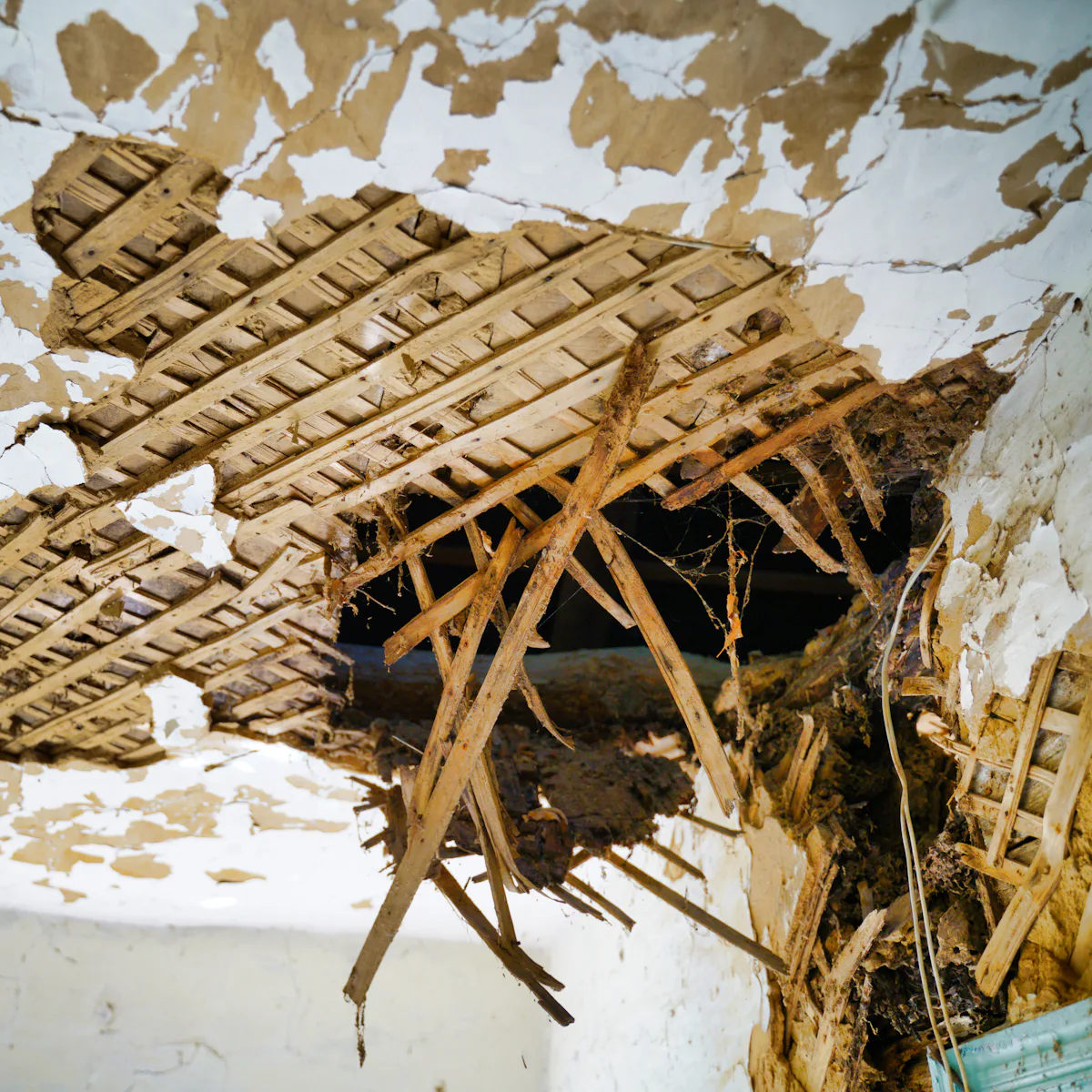 Collapsed ceiling after roof water damage