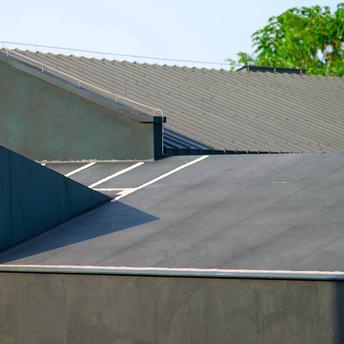 Low-slope flat roof on a modern building