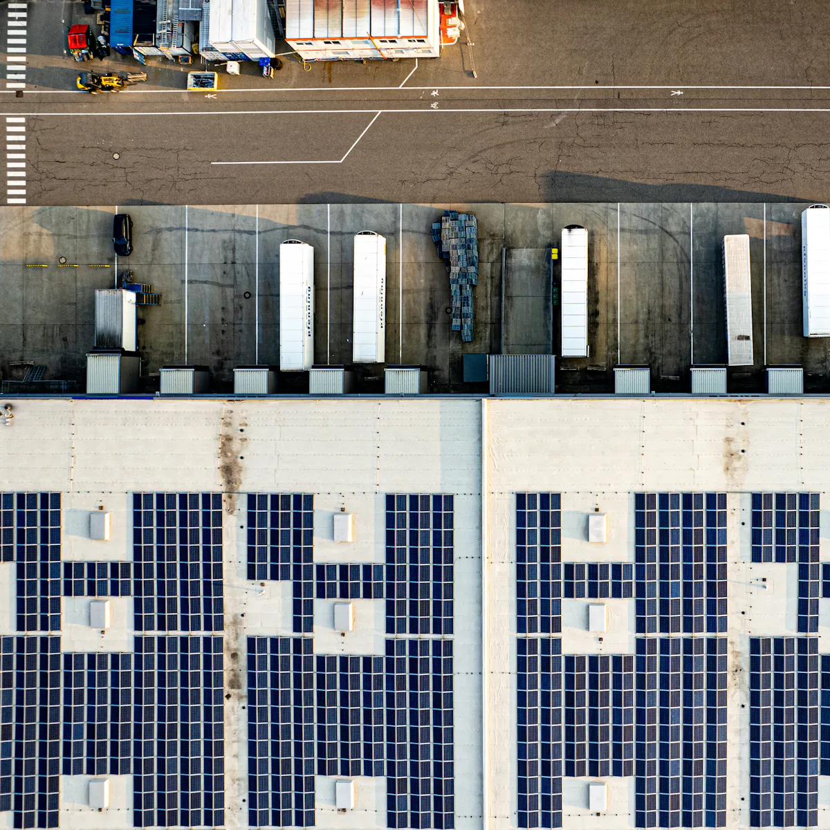 Aerial view of commercial roof sections