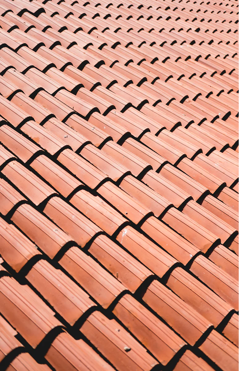 Clay roof tiles close-up